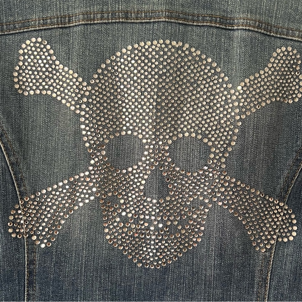 INC Crystal Studded Skull Denim Jacket